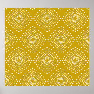 Póster Patrón geométrico étnico: amarillo dorado, blanco