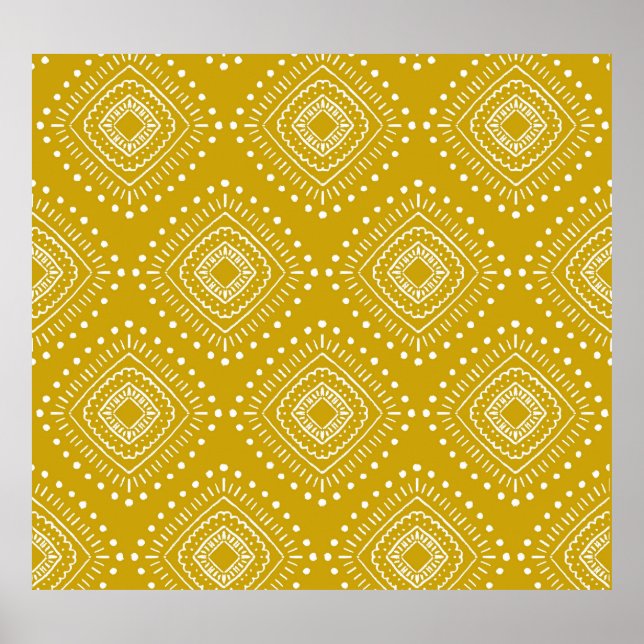 Póster Patrón geométrico étnico: amarillo dorado, blanco (Frente)