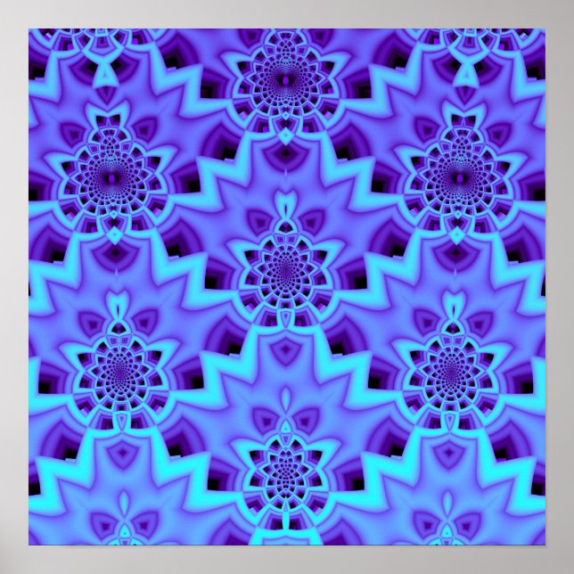 Póster Patrón geométrico fractal mandala azul de vincaper (Frente)