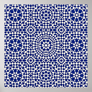 Póster Patrón geométrico mosaico azul marino