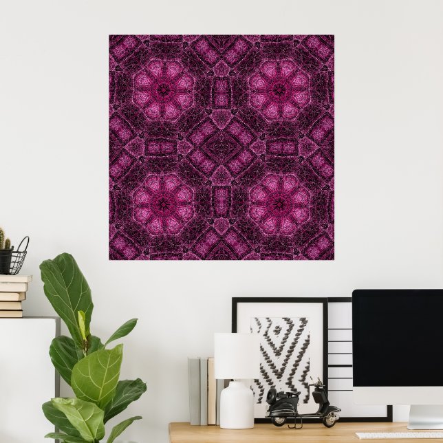 Póster Patrón Geométrico Rosa con Resplandor de Mandala F (Oficina en casa)