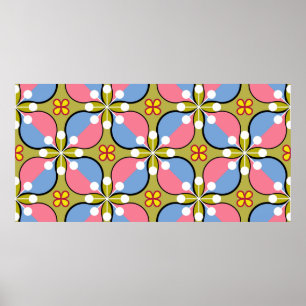 Póster Patrón geométrico sin foco con flores