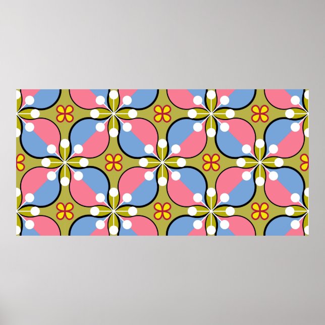 Póster Patrón geométrico sin foco con flores (Frente)