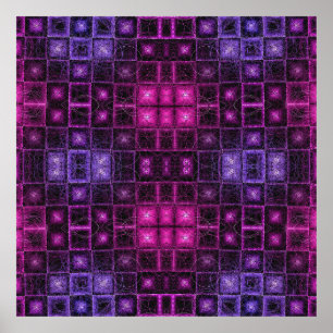 Póster Patrón geométrico vibrante cubos rosa púrpura neón