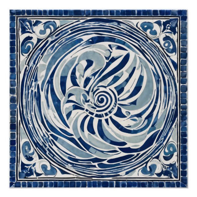 Póster Patrón giratorio blanco azul 02 (Anverso)