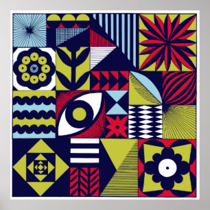 Póster Patrón gráfico de estilo escandinavo o retro. Mano