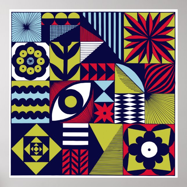 Póster Patrón gráfico de estilo escandinavo o retro. Mano (Frente)