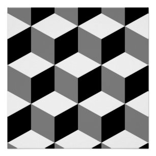 Póster Patrón grande cubo blanco negro y gris