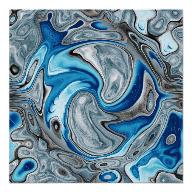 Póster Patrón gris azul enmarañado (Anverso)