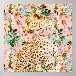 Póster Patrón hawaiano de estampación de leopardo tropica