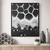 Patrón Hexagonal con Salpicaduras de Pintura Gris