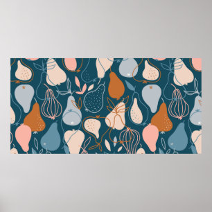 Póster Patrón impecable de pera en estilo escandinavo