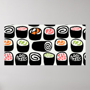 Póster Patrón impecable pintado a mano con comida asiátic