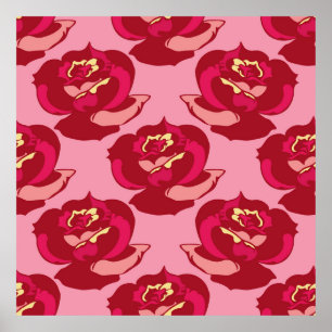 Póster Patrón incomparable rosas burdeos de oro bellezas 