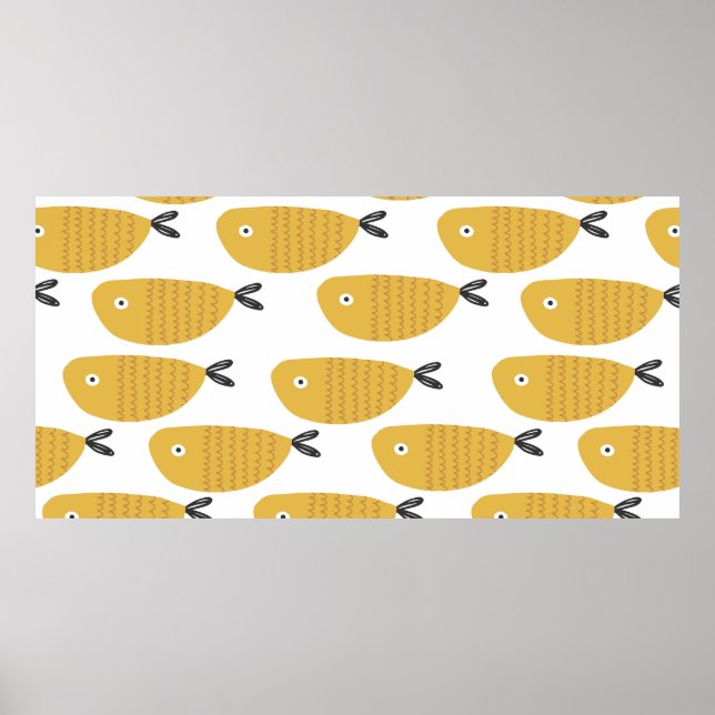 Póster Patrón infantil sin foco con peces divertidos. Cre (Frente)