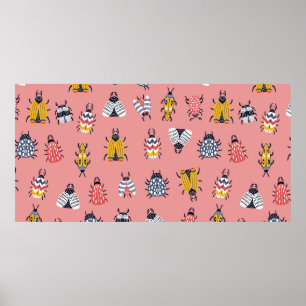 Póster Patrón infantil sin problemas con insectos y escar