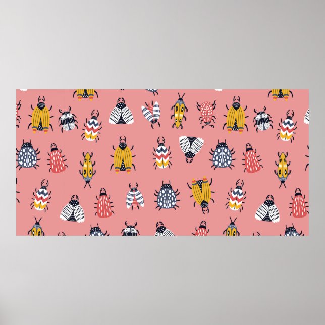 Póster Patrón infantil sin problemas con insectos y escar (Frente)