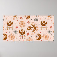 patrón ininterrumpido con ojo celeste, luna, sol