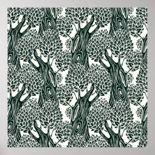 Póster patrón ininterrumpido con viejos árboles caducifol