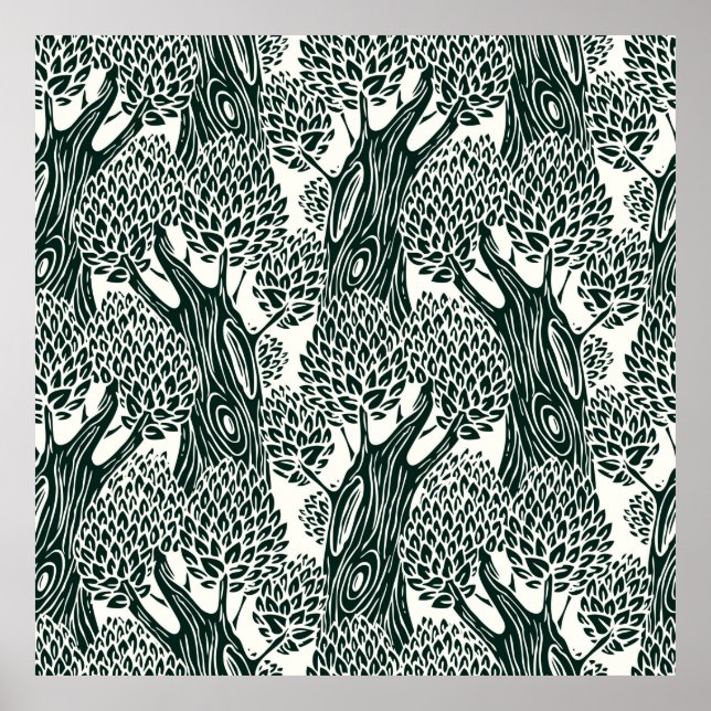 Póster patrón ininterrumpido con viejos árboles caducifol (Frente)