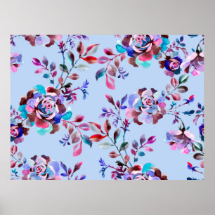 Póster Patrón ininterrumpido de acuarela botánica. Dibujo