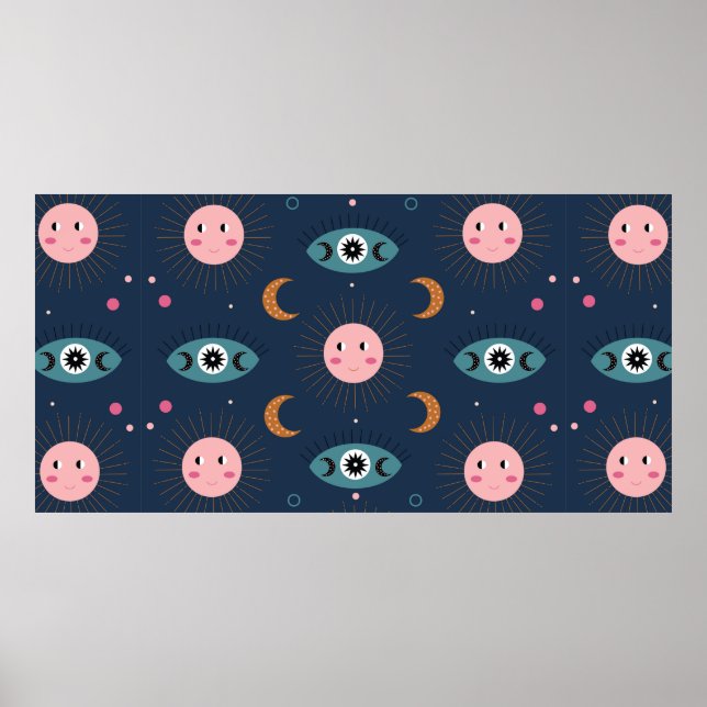 Póster patrón ininterrumpido de baby boho vintage. Hippie (Frente)