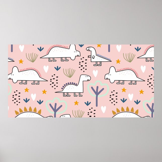 Póster Patrón ininterrumpido de dinosaurio, ilustracion v (Frente)