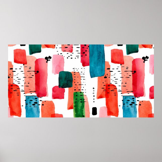 Póster Patrón ininterrumpido de doodle naranja de acuarel (Frente)