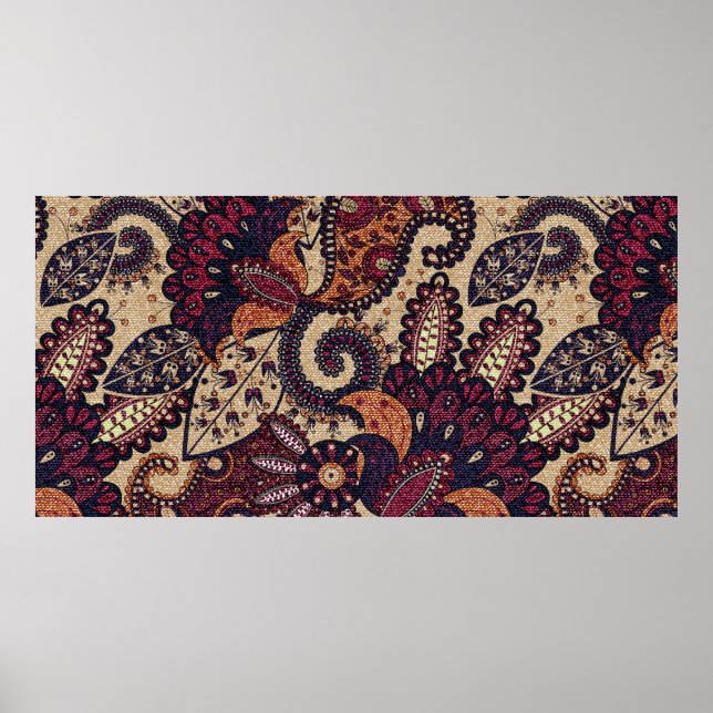 Póster Patrón ininterrumpido de flores paisley con fl dec (Frente)