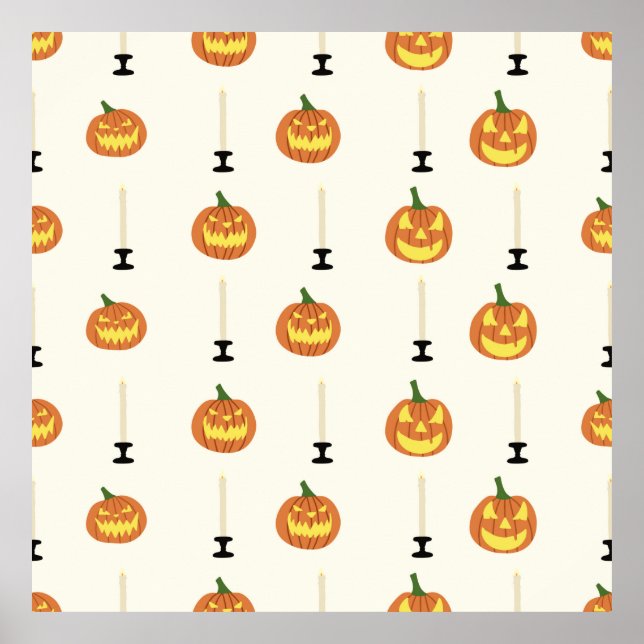 Póster Patrón ininterrumpido de Halloween con calabazas y (Frente)