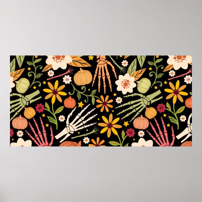 Póster Patrón ininterrumpido de Halloween con huesos y fl (Frente)