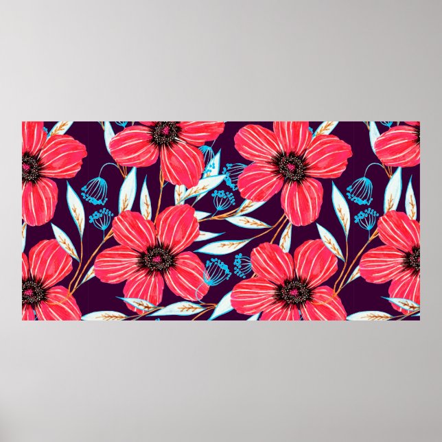 Póster Patrón ininterrumpido de hierbas florales dibujada (Frente)