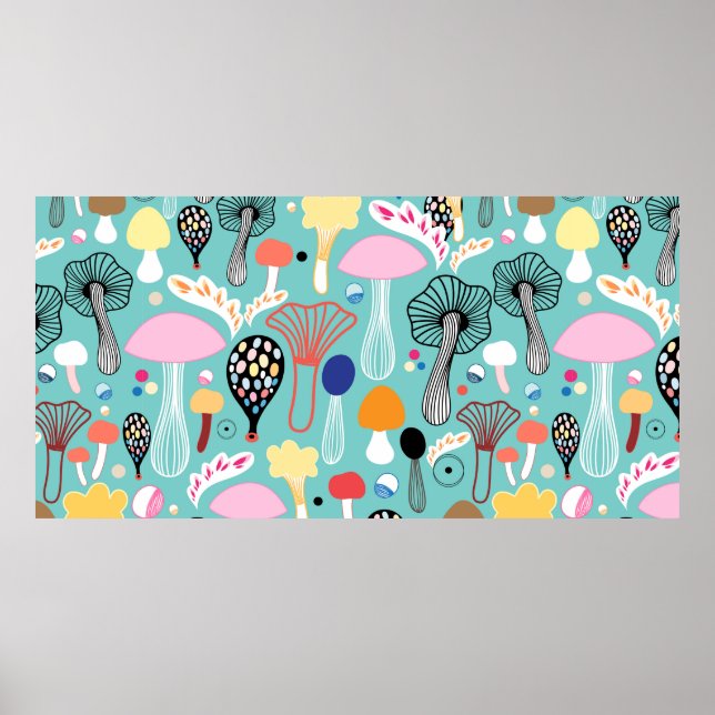 Póster patrón ininterrumpido de hongos coloridos sobre un (Frente)
