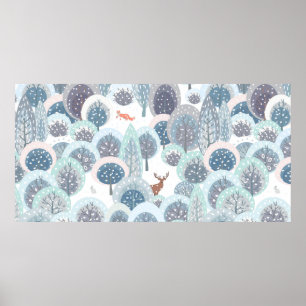 Póster Patrón ininterrumpido de invierno con mano plana a