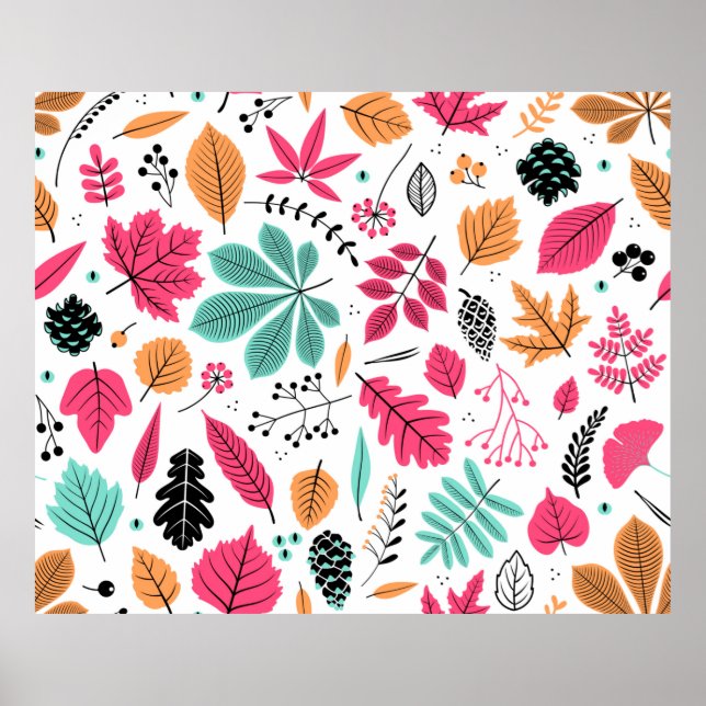 Póster Patrón ininterrumpido de otoño con hoja, hoja de o (Frente)