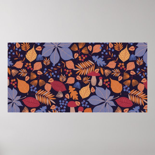 Póster Patrón ininterrumpido de otoño con hojas, ramas y (Frente)