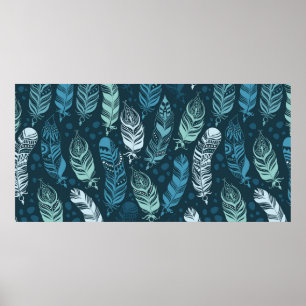 Póster Patrón ininterrumpido de plumas étnicas