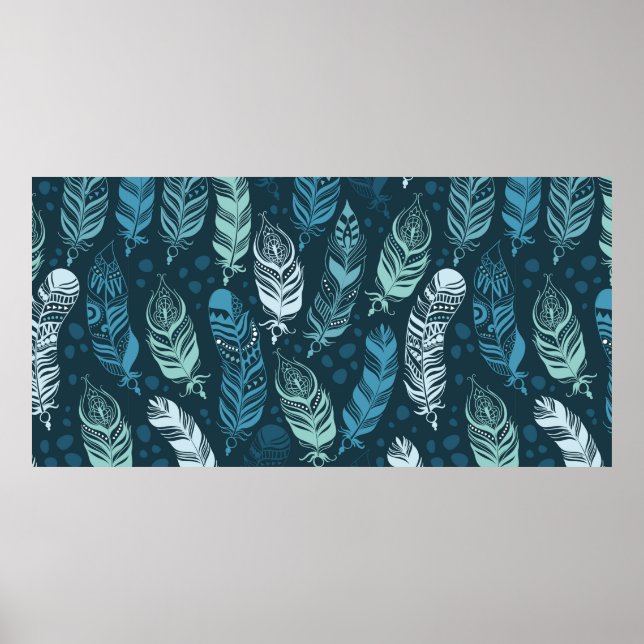 Póster Patrón ininterrumpido de plumas étnicas (Frente)