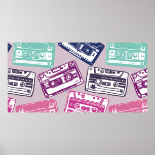 Póster patrón ininterrumpido de vintage con audio antiguo