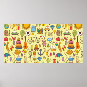 Póster patrón ininterrumpido dibujado a mano con doodle k