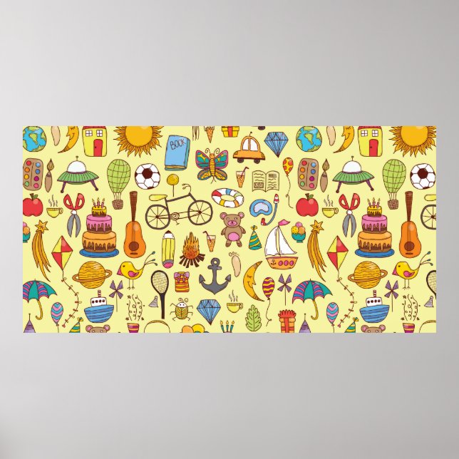 Póster patrón ininterrumpido dibujado a mano con doodle k (Frente)