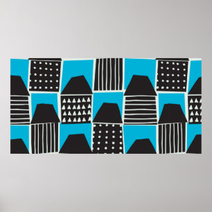 Póster Patrón ininterrumpido moderno con casas en negro y
