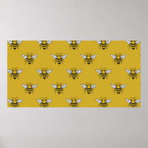 Póster Patrón inmaculado con abejas amarillas. Handdra