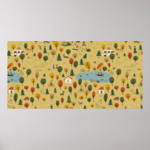 Póster patrón inmaculado del bosque de otoño