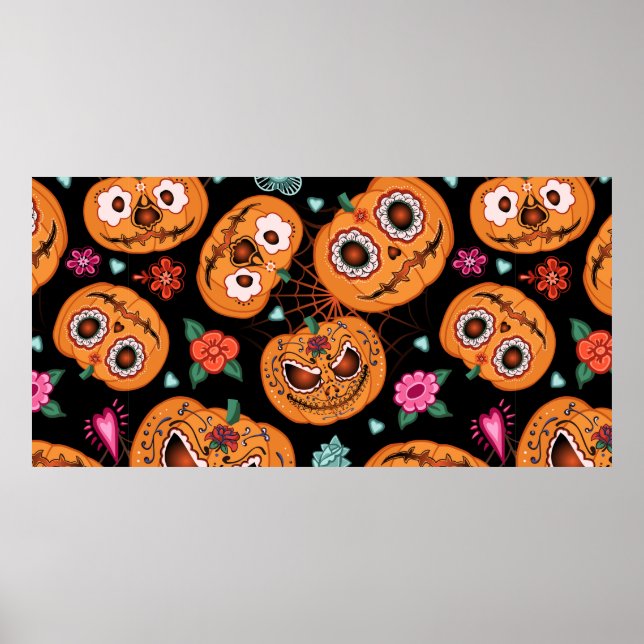 Póster patrón inmaculado vintage para Halloween. Calabaza (Frente)