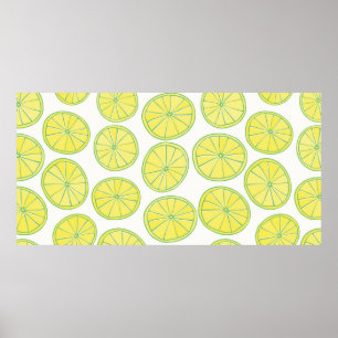 Póster Patrón inoxidable con lonchas amarillas de limón s