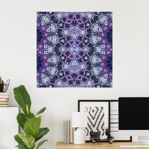 Póster Patrón Kaleidoscopio Geométrico Púrpura y Azul