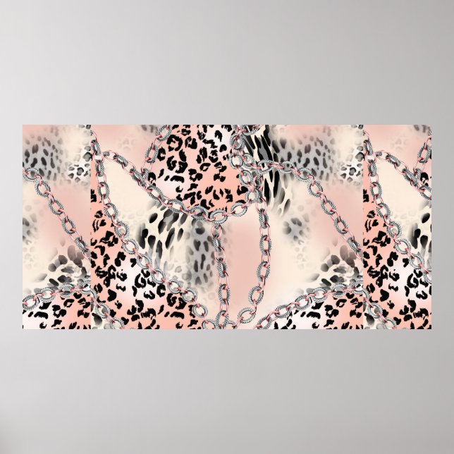 Póster Patrón leopardo, flores, cadena, rosas (Frente)