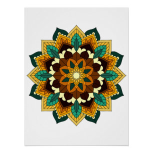 Póster Patrón Mandala 02 en amarillo y marrón