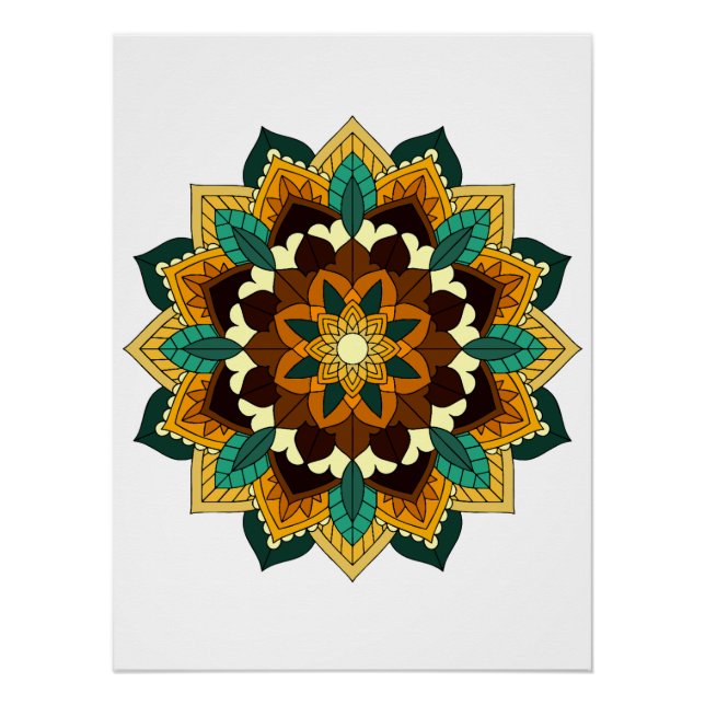 Póster Patrón Mandala 02 en amarillo y marrón (Anverso)